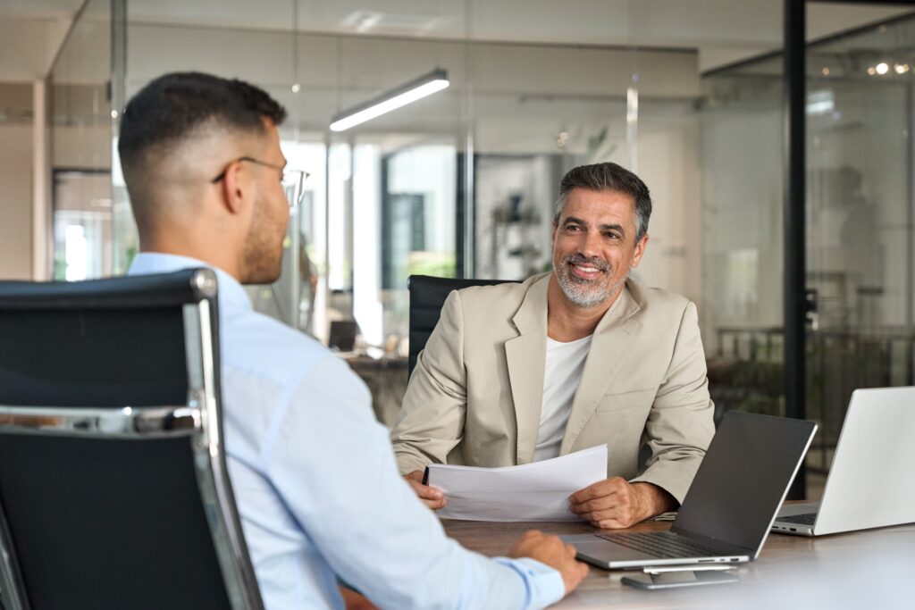 small business men meeting about HR
